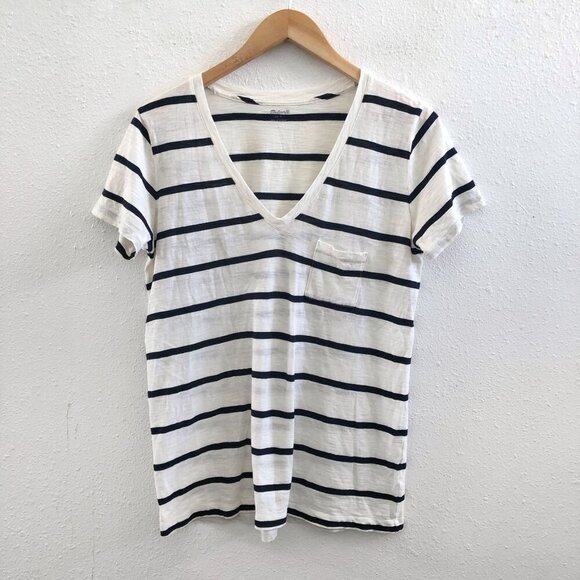 MADEWELL V-Neck Short Sleeve Striped Top Size Small - Picture 1 of 10